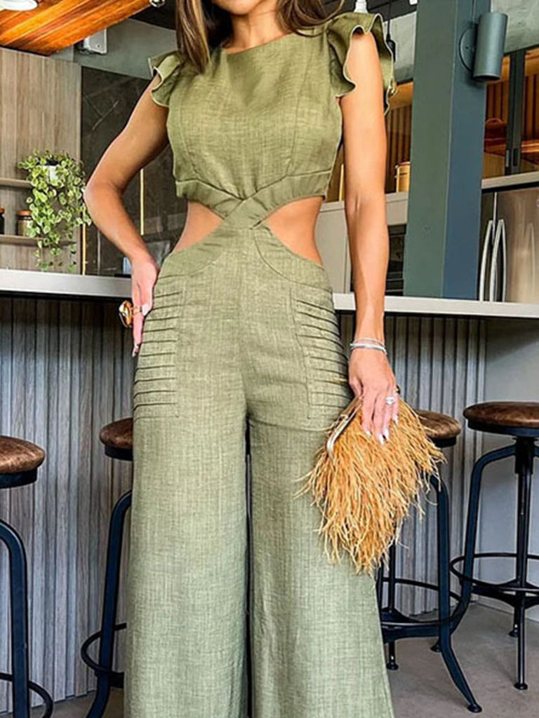 Open-Waist Loose Wide-Leg Jumpsuit