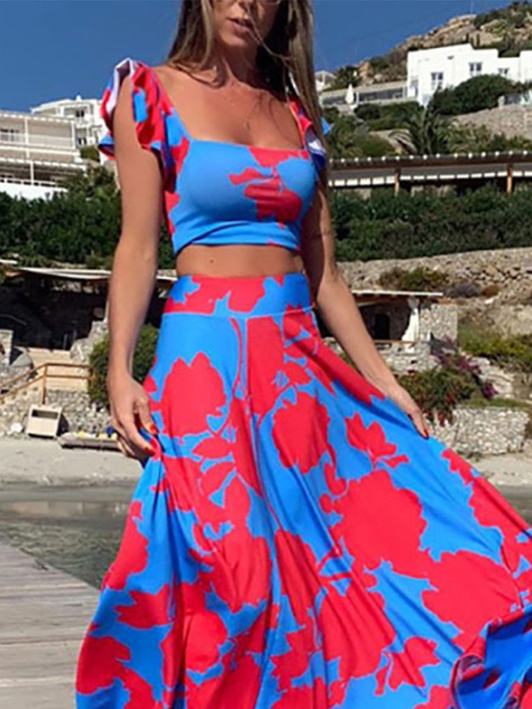 Fashion Print Sexy Swing Skirt Set