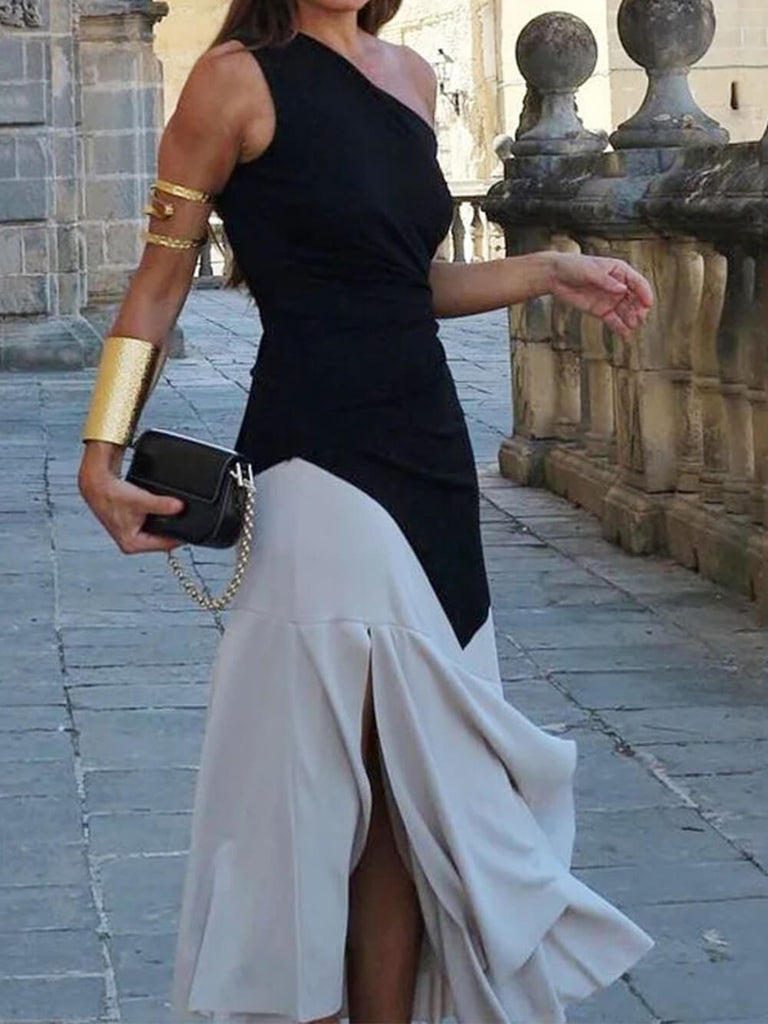 Fashion One Shoulder Sleeveless Loose Midi Dress