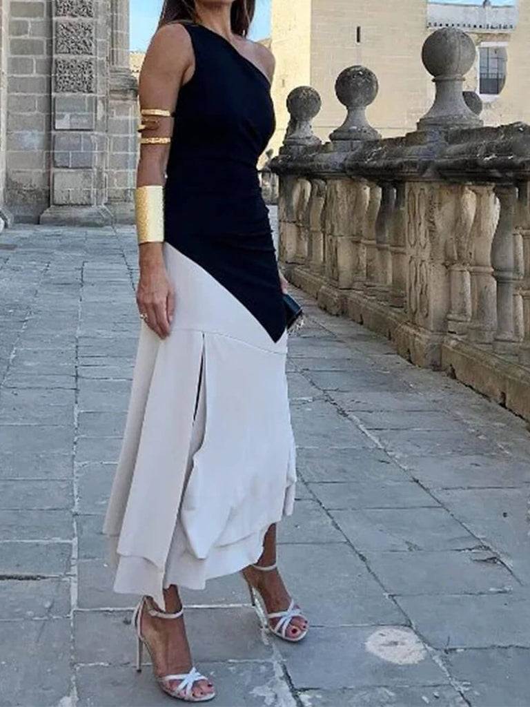 Fashion One Shoulder Sleeveless Loose Midi Dress