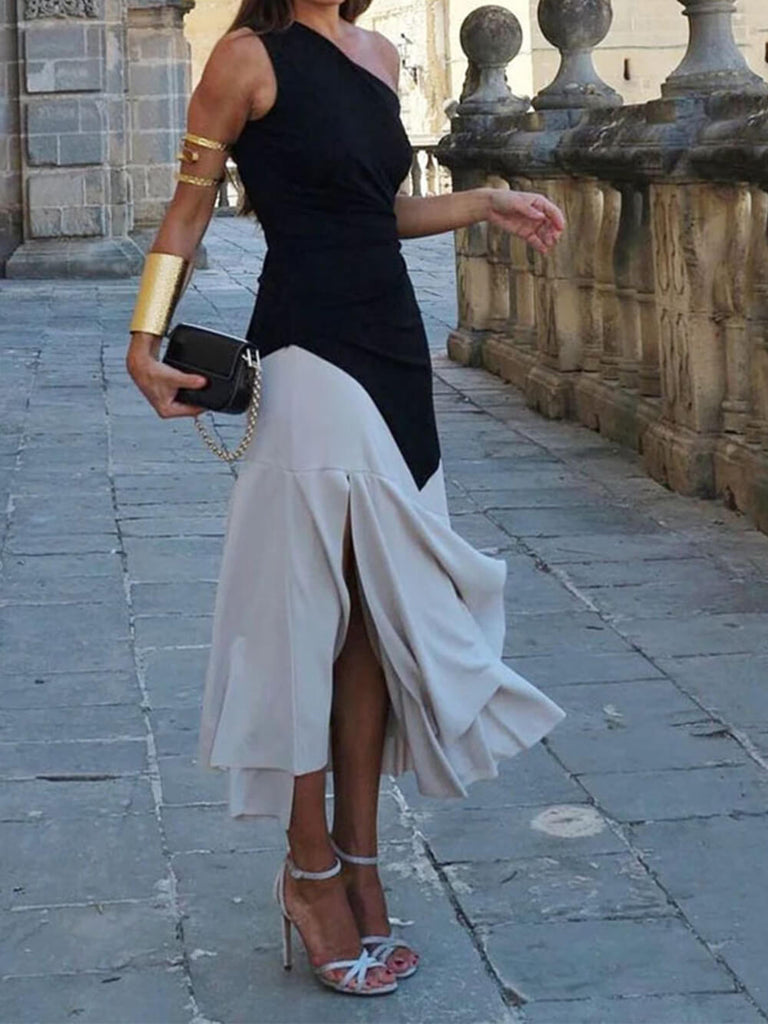 Fashion One Shoulder Sleeveless Loose Midi Dress