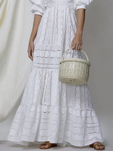 Load image into Gallery viewer, Deep V Puff Sleeve Lace Hollow Long Dress