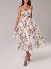 Load image into Gallery viewer, Strapless Sleeveless Printed Swing Midi Dress