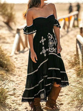 Load image into Gallery viewer, Lace Hem Slim Black Long Dress