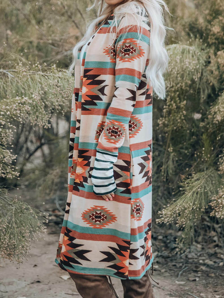 Striped Mid-Length Contrast Color Knit Jacket