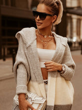 Load image into Gallery viewer, Color Block Hooded Cardigan Sweater