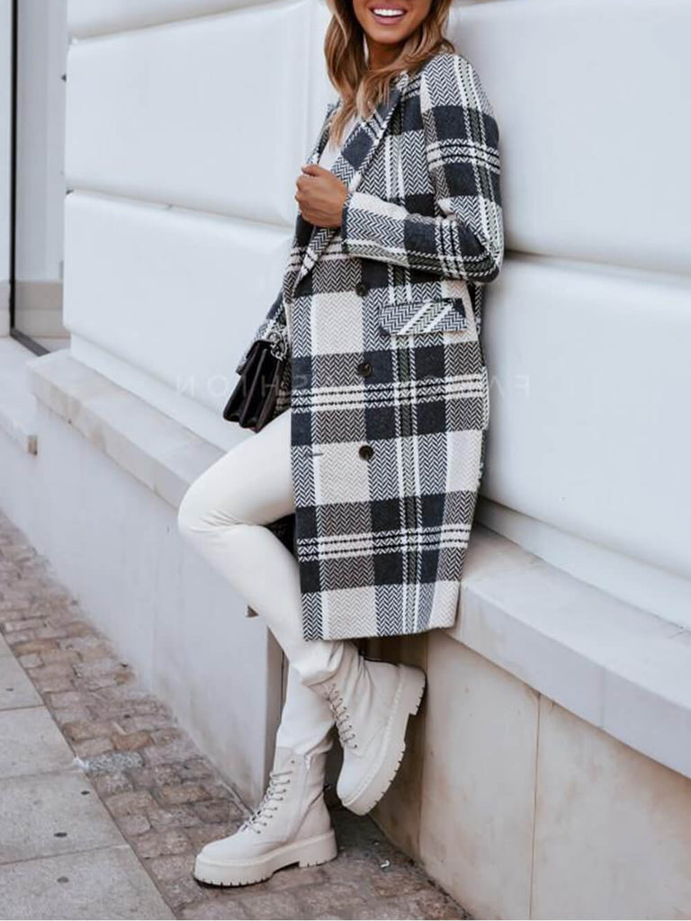 Double Breasted Printed Plaid Jacket