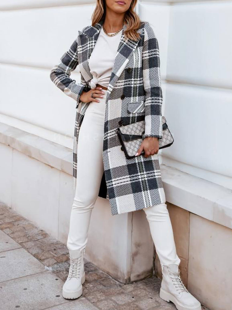 Double Breasted Printed Plaid Jacket