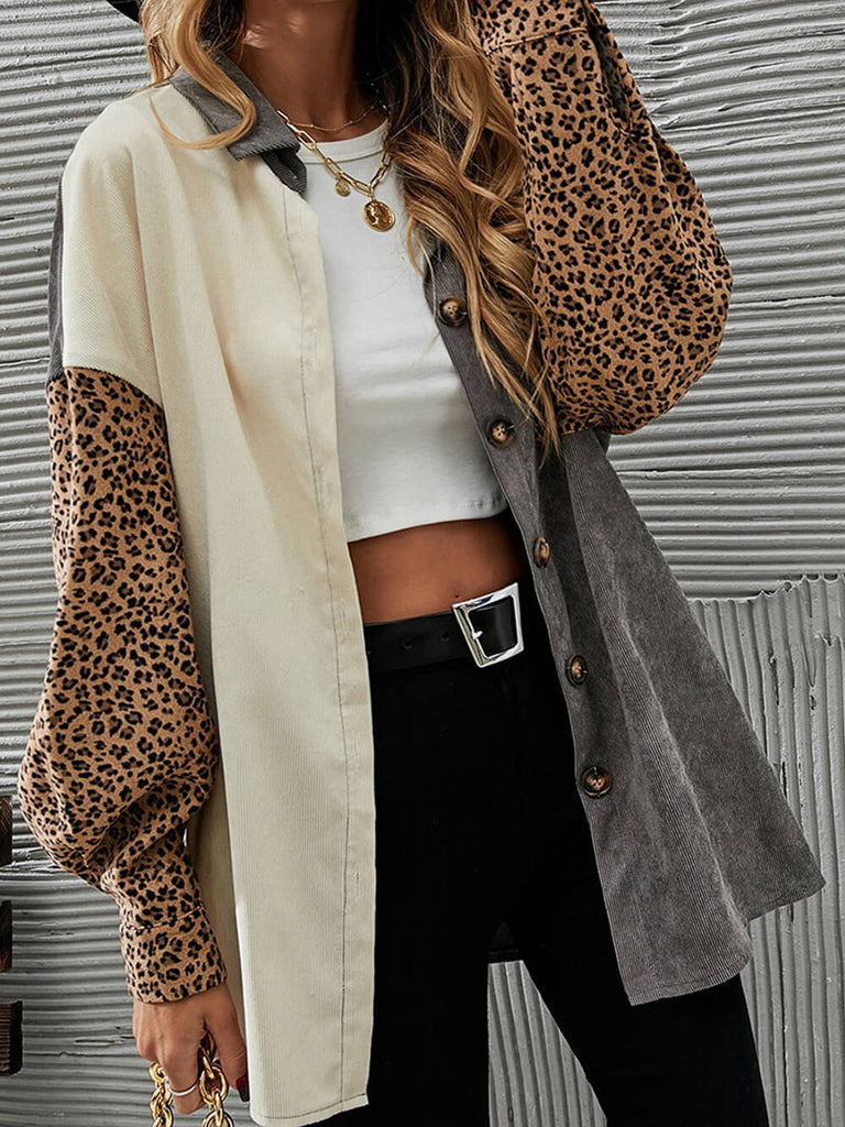 Gray Leopard Patch Corduroy Jacket