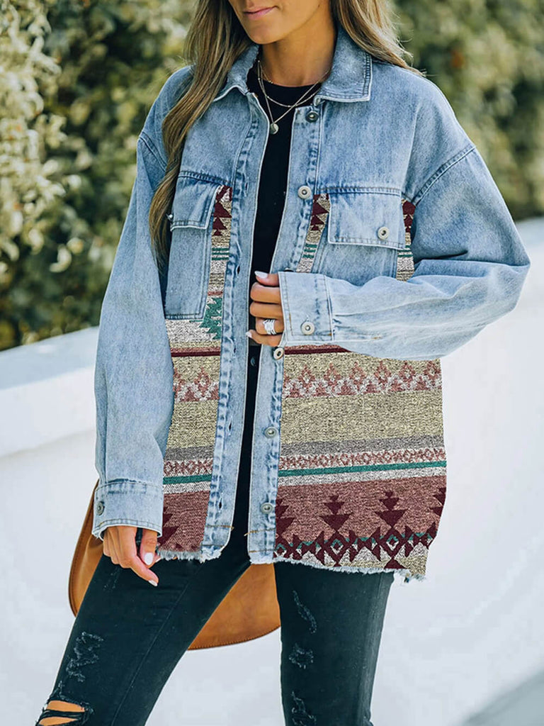 Denim Stitching Woolen Coat