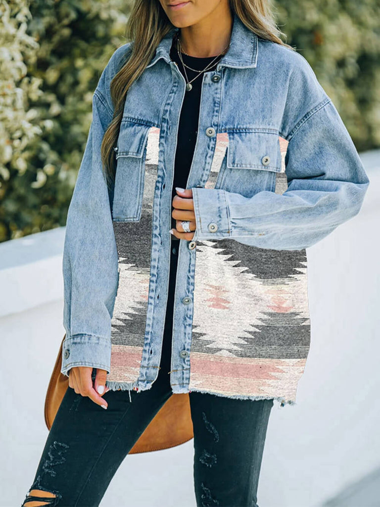 Denim Stitching Woolen Coat