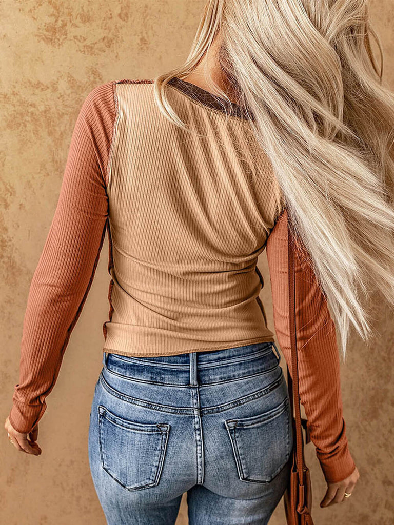 Thin Colorblock Ribbed Top