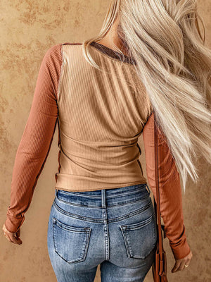 Thin Colorblock Ribbed Top