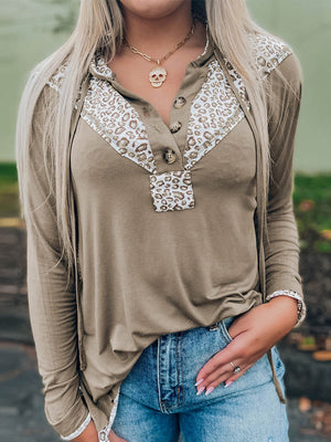 Leopard-Print Paneled Pullover Hoodie