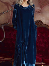 Indlæs billede til gallerivisning Draped Neck Ruched Velvet Midi Dress