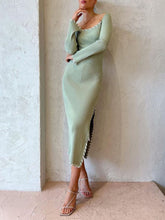 Lataa kuva Galleria-katseluun, High Waist Solid Color Bodycon Slit Midi Dress