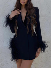 Carregar imagem no visualizador da galeria, Stitched Furry V-Neck Hollow Suit Miniskirt