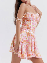 Load image into Gallery viewer, Pleated Floral A-Hem Suspender Mini Dress