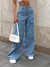 Load image into Gallery viewer, Multi-Pocket Washed Loose-Fit Floor-Length Jeans