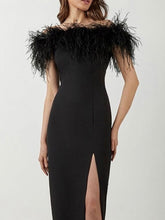 Load image into Gallery viewer, One Shoulder Feather Midi Dress