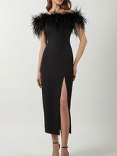 Load image into Gallery viewer, One Shoulder Feather Midi Dress