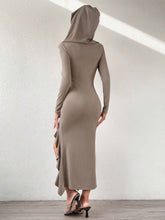 Load image into Gallery viewer, Elegant Hooded Ruffled Cape Maxi Dress