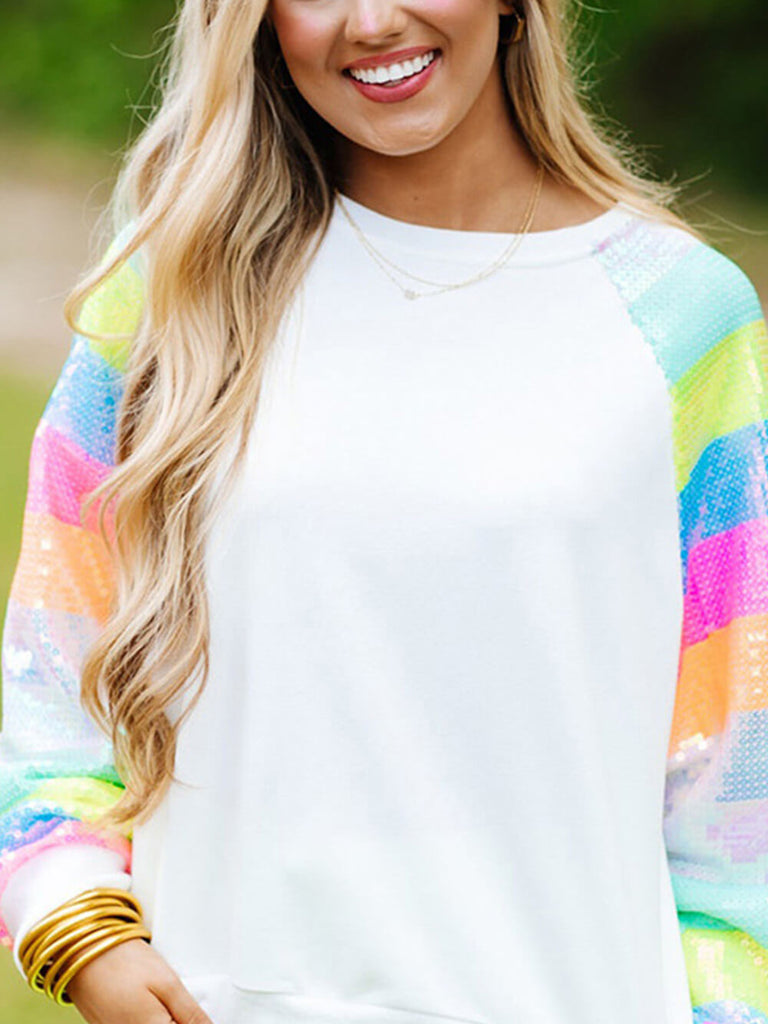 Sequin Patchwork Pullover Crew Neck Sweatshirt