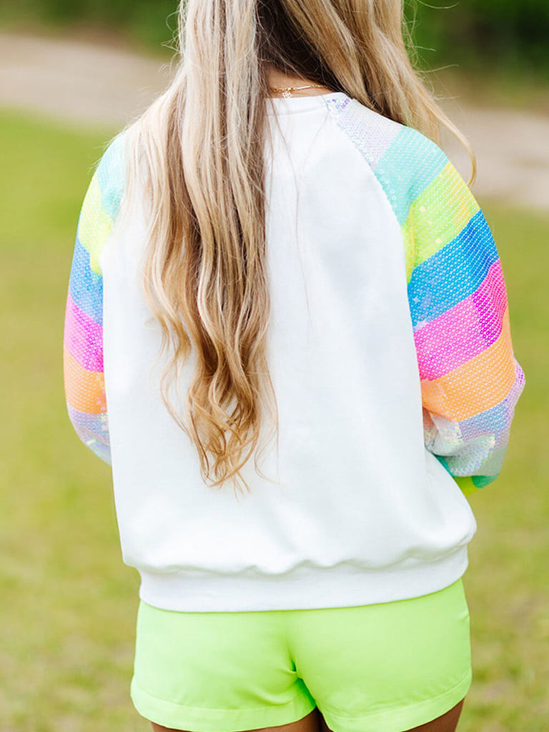 Sequin Patchwork Pullover Crew Neck Sweatshirt