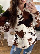 Indlæs billede til gallerivisning Cow Print Zipper Long Sleeve Pullover Sweatshirt