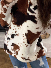 Indlæs billede til gallerivisning Cow Print Zipper Long Sleeve Pullover Sweatshirt