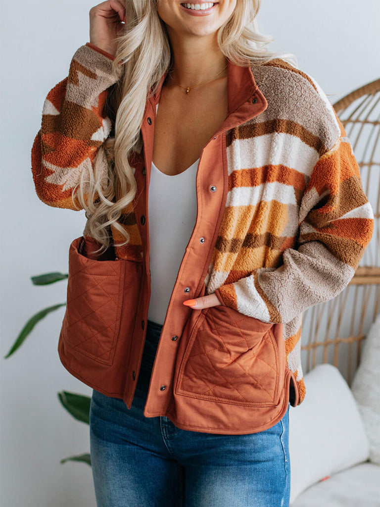 Striped Contrast Fur Jacket