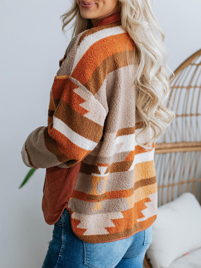 Striped Contrast Fur Jacket