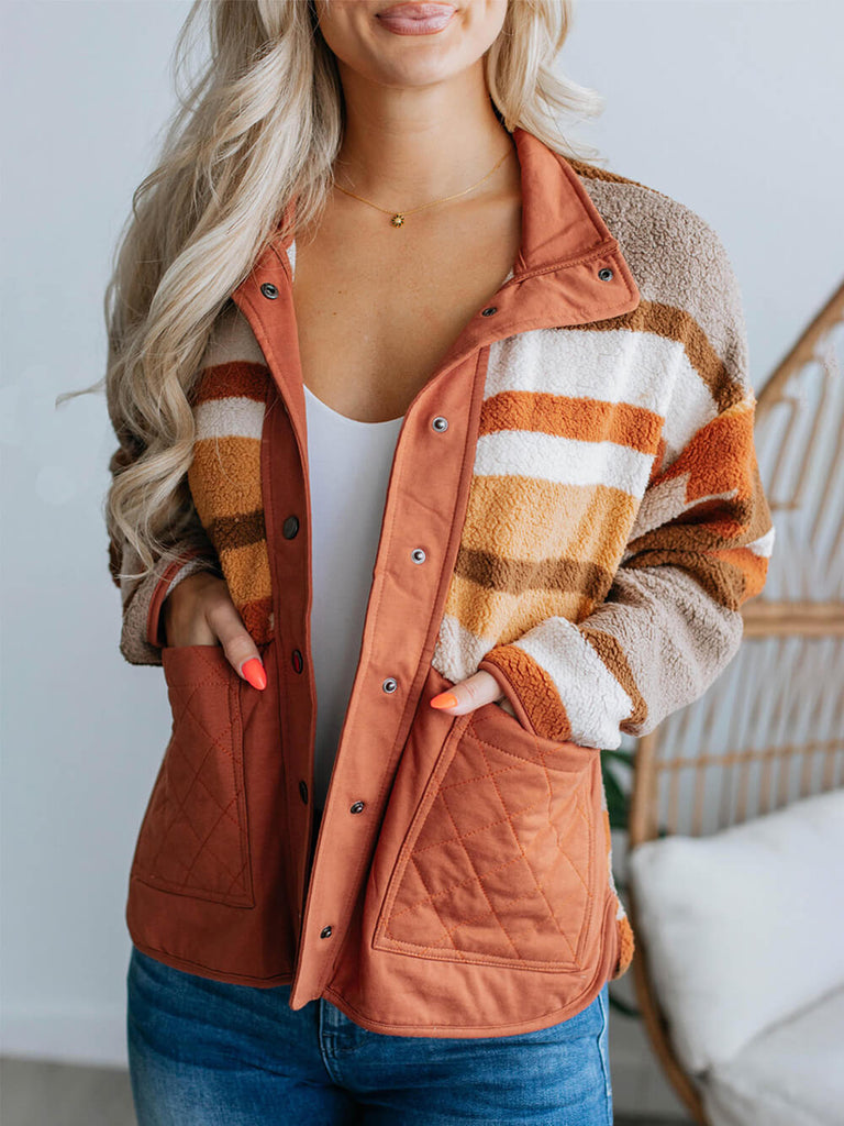 Striped Contrast Fur Jacket