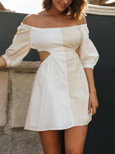 Lataa kuva Galleria-katseluun, One-Shoulder Off-Waist Balloon Sleeve Mini Dress