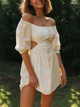 Laden Sie das Bild in den Galerie-Viewer, One-Shoulder Off-Waist Balloon Sleeve Mini Dress