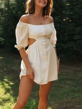 Laden Sie das Bild in den Galerie-Viewer, One-Shoulder Off-Waist Balloon Sleeve Mini Dress