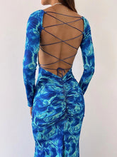 Load image into Gallery viewer, Backless Strappy Smocked Maxi Dress