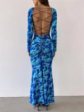 Load image into Gallery viewer, Backless Strappy Smocked Maxi Dress