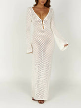 Load image into Gallery viewer, Crochet Fishtail Flare Sleeve Maxi Dress