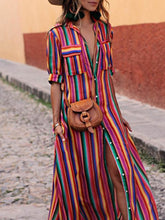 Lataa kuva Galleria-katseluun, Casual Striped Printed Shirt Maxi Skirt