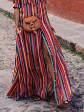 Laden Sie das Bild in den Galerie-Viewer, Casual Striped Printed Shirt Maxi Skirt