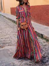 Načíst obrázek do prohlížeče Galerie, Casual Striped Printed Shirt Maxi Skirt