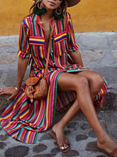 Carica l&#39;immagine nel visualizzatore di Gallery, Casual Striped Printed Shirt Maxi Skirt