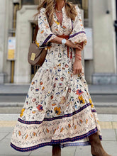 Laden Sie das Bild in den Galerie-Viewer, V-Neck Printed Loose Maxi Dress