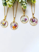 Load image into Gallery viewer, Handmade Birth Flower Bouquet Pressed Resin Pendant Necklaces