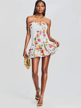 Load image into Gallery viewer, Ruched Stretch Bustier Lace-Trim Mini Dress