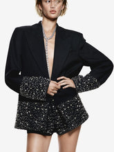 Načíst obrázek do prohlížeče Galerie, Rhinestone-Embellished Twill Jacket Shorts Set