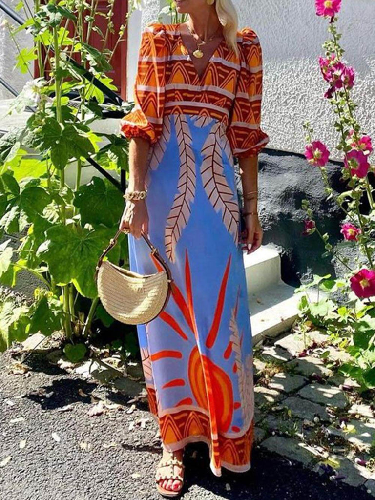 Unique Ethnic Print Bohemian Maxi Dress