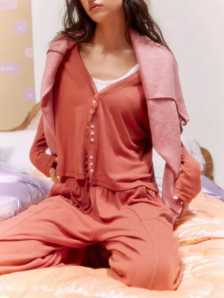 Lazy Style Loose Buttoned Loungewear Suit