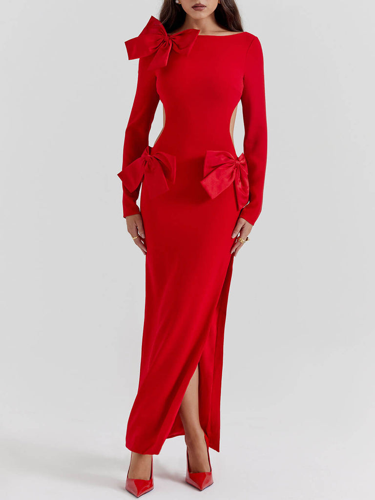 Robe longue à nœud rouge